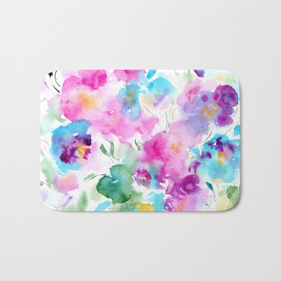 Floral abstraction #4 || watercolor Bath Mat