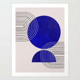 Indigo Blue Abstract Geometrical Composition Art Print