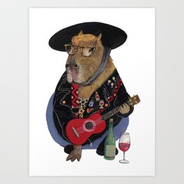 Capybara ukulele player wine lover Art Print