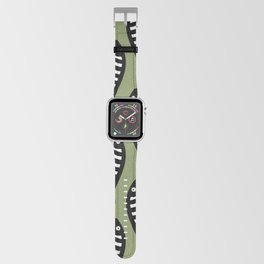 Abstract black and white fish pattern Sage green Apple Watch Band