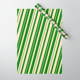 [ Thumbnail: Green & Bisque Colored Striped Pattern Wrapping Paper ]