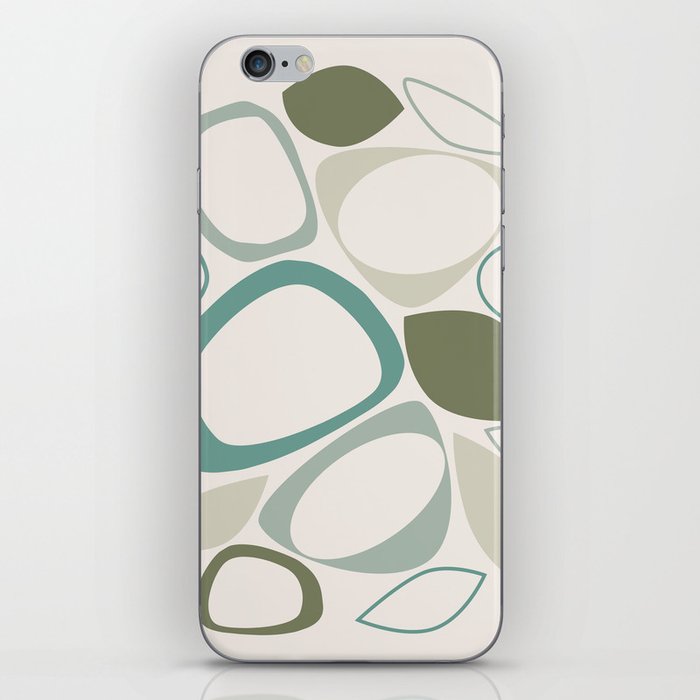 Mid Century Modern Abstract Shapes 8 in Olive Green, Light Green, Teal and Cream iPhone Skin