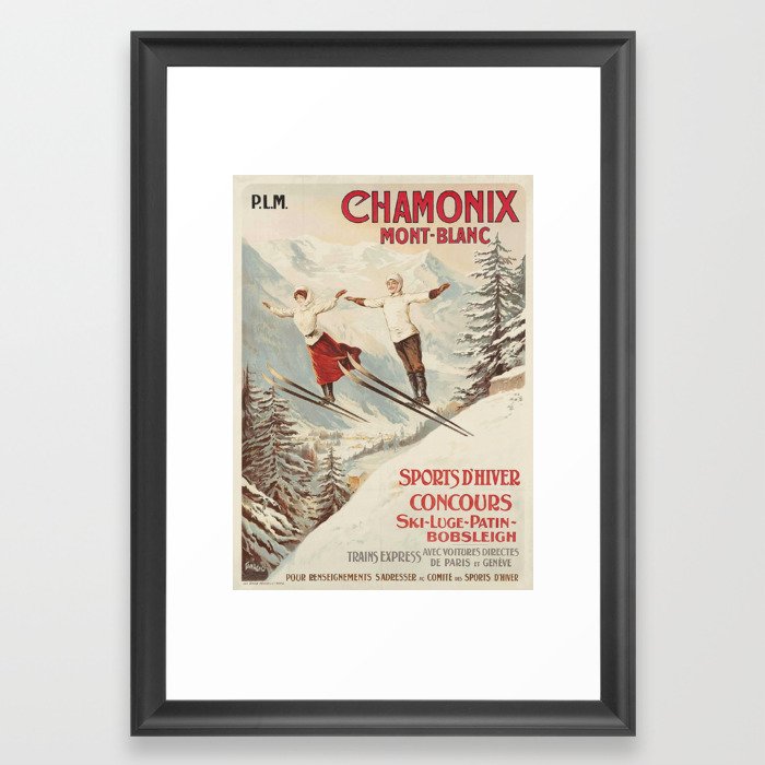 Chamonix Mont Blanc Vintage Ski Poster Framed Art Print