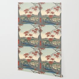 Utagawa Hiroshige - Maple Trees At Mama Tekona Shrine And Tsugi Bridge - Vintage Japanese Woodblock Print  Wallpaper