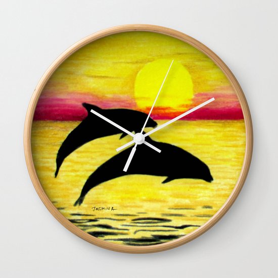 Sunset and Dolphins Wall Clock