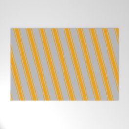 [ Thumbnail: Grey & Orange Colored Lines Pattern Welcome Mat ]
