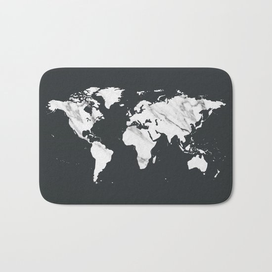 Marble World Map in Black and White Bath Mat