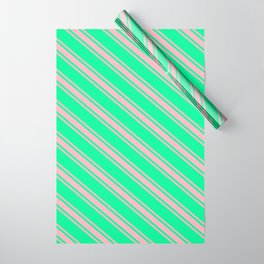 [ Thumbnail: Green & Light Pink Colored Lines Pattern Wrapping Paper ]
