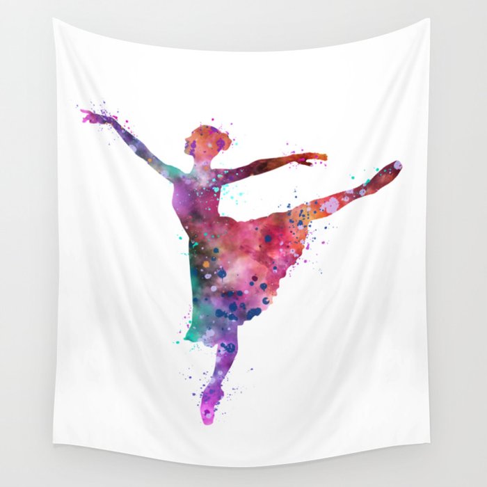 Ballerina Girl Colorful Watercolor Wall Tapestry