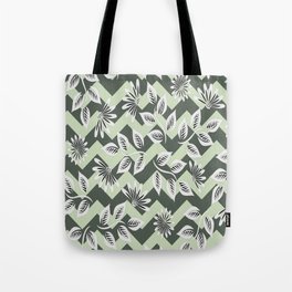 Forest Green Zigzag Pattern Botanical Chevron Geometric Abstract Tote Bag