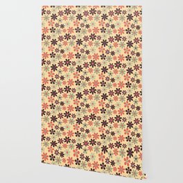 Mid Century Multicolor Abstract Floral Pattern - Brown and green Wallpaper
