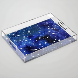 Magical Starry Night Sky Midnight Blue Cosmos Acrylic Tray