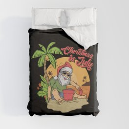 Christmas In July Santa Claus Beach Duvet Cover