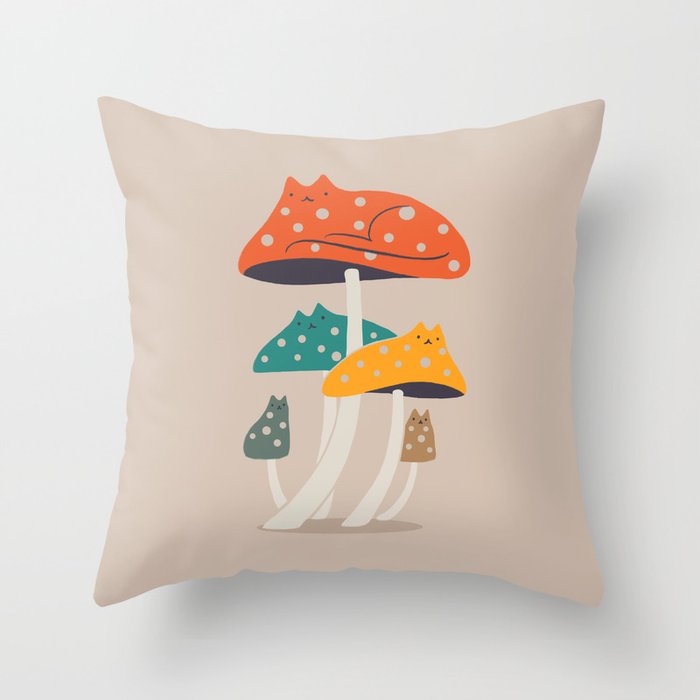 Cat and Plant 47: Mushroom Cats Throw Pillow
