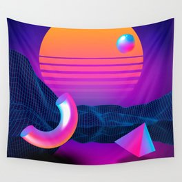 Neon sunset, geometric figures Wall Tapestry