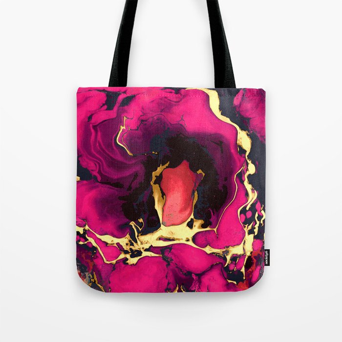Gold Purple And Black Marble Acrylic Paint Art Tote Bag By Maria So Society6