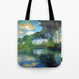 Fair-weather Clouds Reflected in the Lily Pond with Poplar Trees landscape painting by Claude Monet Tote Bag
