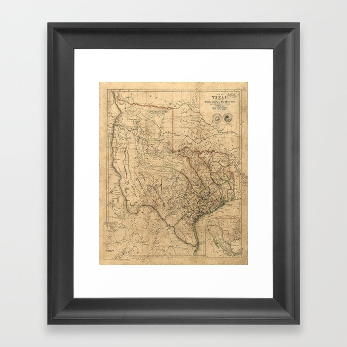 Old Texas Wall Map 1841 Historical Antique Framed Art Print