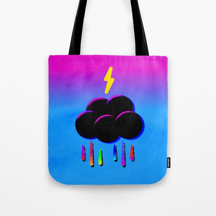 rainbow raindrops black rainbow cloud Tote Bag