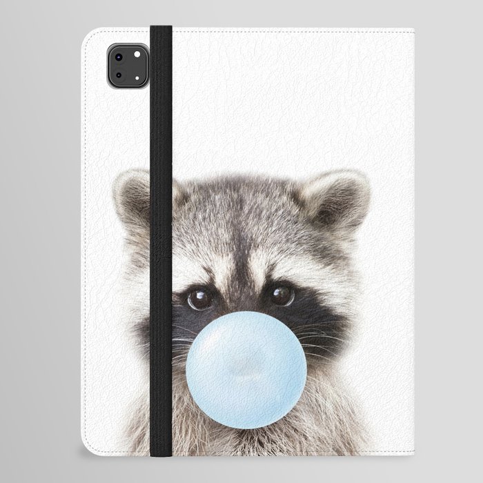 Baby Raccoon Blowing Blue Bubble Gum, Baby Boy, Kids, Baby Animals Art Print by Synplus iPad Folio Case