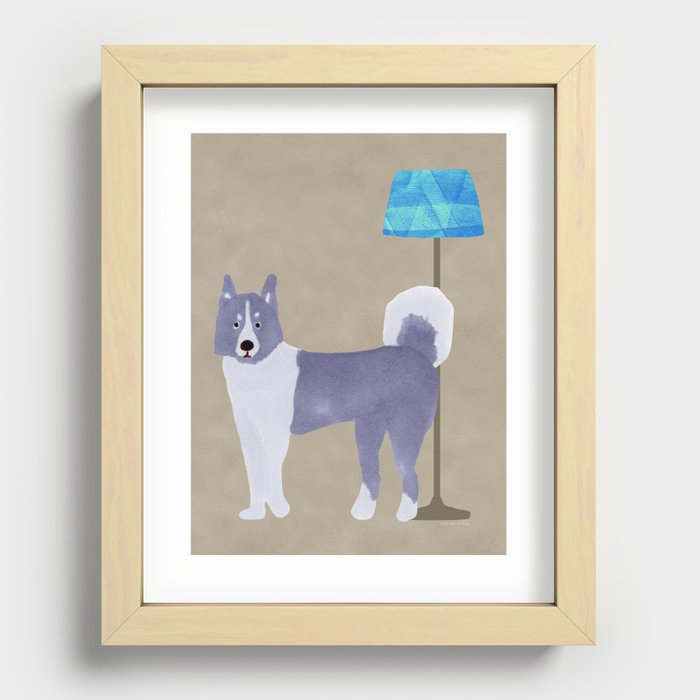 Dog and a Floor Lamp - Purple and Beige Recessed Framed Print