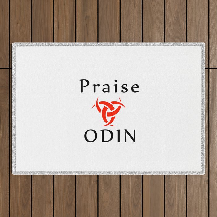 Praise Odin- The graphic is a symbol of the horns of Odin, a satanist symbol Outdoor Rug