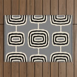 Mid Century Modern Atomic Rings Pattern 233 Black Beige and Gray Outdoor Rug