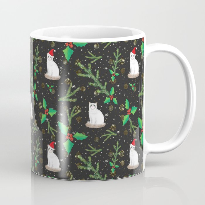 Christmas Cats with Santa Hats - Festive Elegant Holiday Pattern Coffee Mug