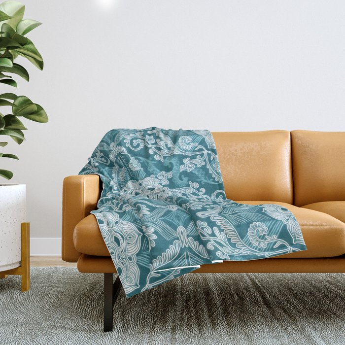 Centered Lace - Teal  Throw Blanket