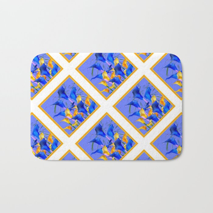 Patterned Modern Abstract Blue Gold Calla Lilies Bath Mat By