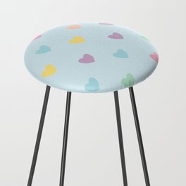 Pastel Hearts Pattern Baby Blue Background Counter Stool
