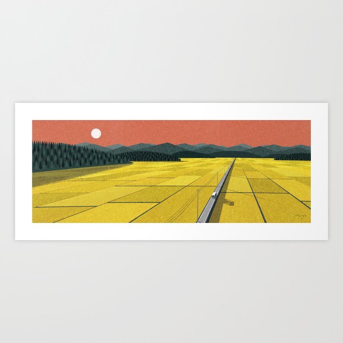 Sunset on rice field II Art Print