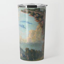 Lift Up Every Voice, magical realism lavender fields, houses, and rainbow landscape painting by I. Orlov Travel Mug