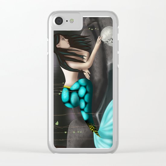 Mermaid Playing with Skull Clear iPhone Case