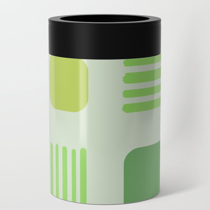 Mid-Century Modern Squares Lines Yellow Green Can Cooler