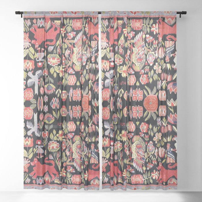 Tacke Antique Swedish Skane Wedding Blanket Print Sheer Curtain By