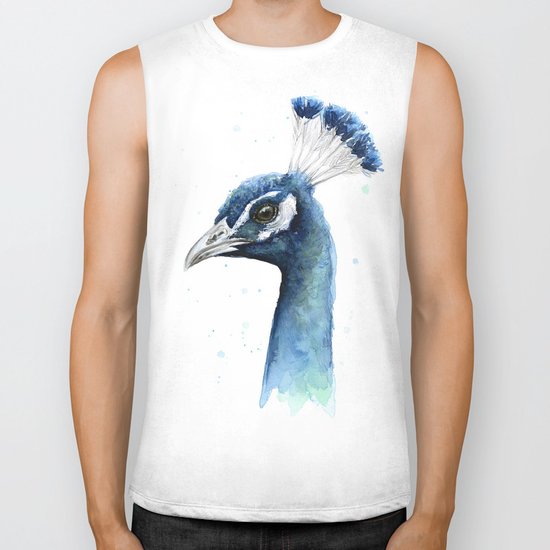 Peacock Watercolor Exotic Bird Animals Biker Tank