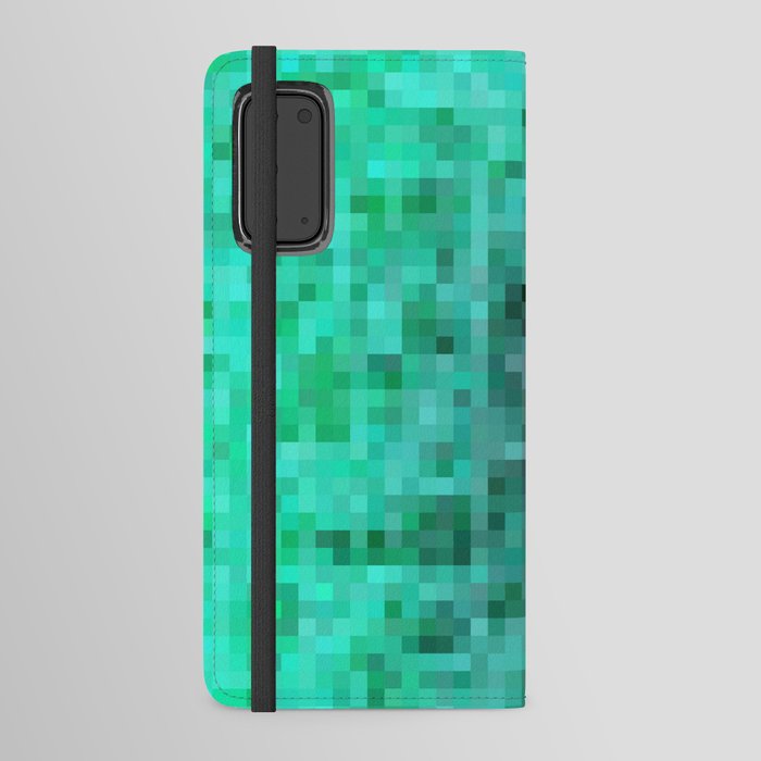 geometric pixel square pattern abstract background in green blue brown Android Wallet Case