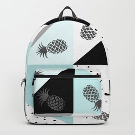 Teal black white dots pineapple geometrical color block Backpack