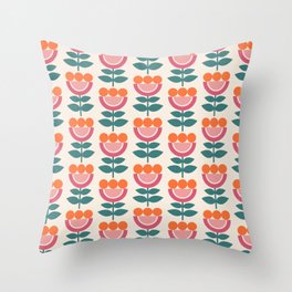 Scandinavian Floral Pattern, Teal, Orange and Pink, Retro Flowers 4 Throw Pillow