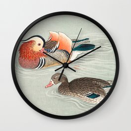 Ohara Koson, Couple Of Ducks Swimming In Lake - Vintage Japanese Woodblock Print Wall Clock