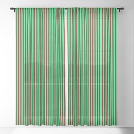 [ Thumbnail: Maroon and Green Colored Striped Pattern Sheer Curtain ]