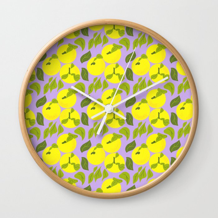Yellow Yuzu Tropical Fruit on Light Purple Wall Clock