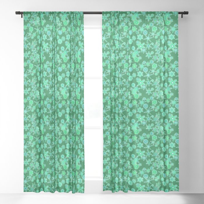 Modern Geometric Snowflakes, Emerald Green Sheer Curtain ...