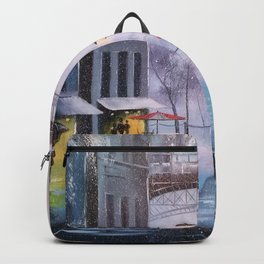 the first snow in Paris Backpack