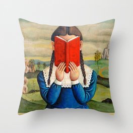 Into Her Book young female portrait painting by Brenda Beerhorst Throw Pillow