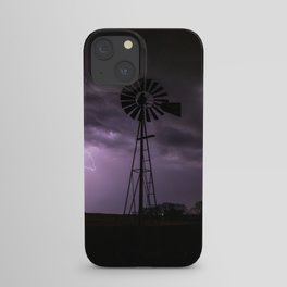 Lightning and Thunder - Storm Clouds Over an Old Windmill on a Stormy Night in Oklahoma iPhone Case