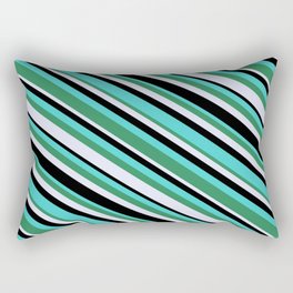 [ Thumbnail: Turquoise, Sea Green, Lavender & Black Colored Stripes Pattern Rectangular Pillow ]