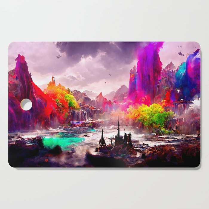 Medieval Town in a Fantasy Colorful World Cutting Board