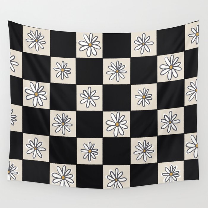 Garden Grid - Black & White Wall Tapestry